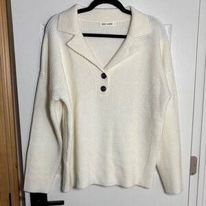Grace Karin Women's V-Neck Sweater with Buttons - Cream